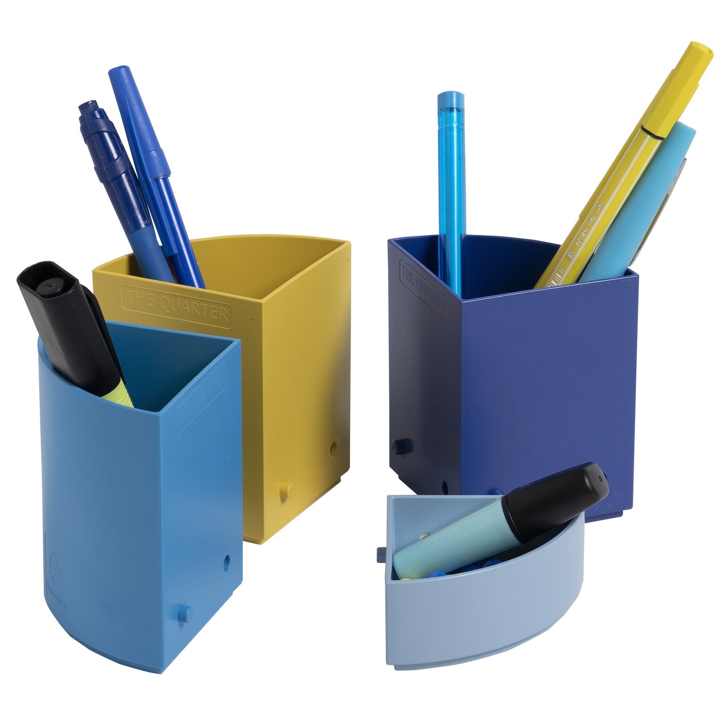 Exacompta Stifteköcher THE QUARTER Bee Blue 12 x 12 x 8,3 cm (B x H x T) Polystyrol, recycelt hellblau/marineblau/safran/türkis