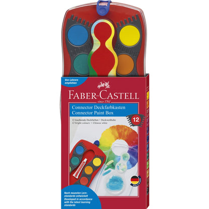 Faber-Castell Farbkasten Connector 12 Farben cyanblau, blaugrün, gelbgrün, ockergelb, siena, schwarz, gelb, orange, zinnoberrot dunkel, magentarot, violett, ultramarinblau Kunststoff