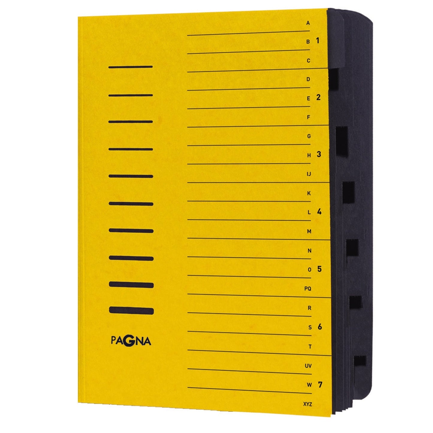 PAGNA Ordnungsmappe DIN A4 240g/m² Pressspankarton Farbe: gelb Farbe des Fächerblocks: schwarz 7 Fächer