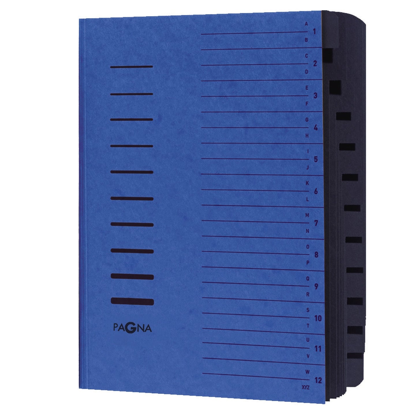 PAGNA Ordnungsmappe DIN A4 240g/m² Pressspankarton Farbe: blau Farbe des Fächerblocks: schwarz 12 Fächer