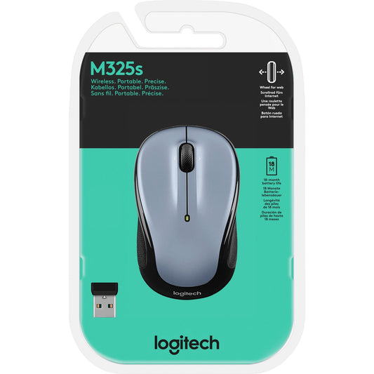 Logitech Optische PC Maus M325s Links- und Rechtshänder nicht ergonomisch USB 10m Batterie inkl. Nano-Empfänger light silver