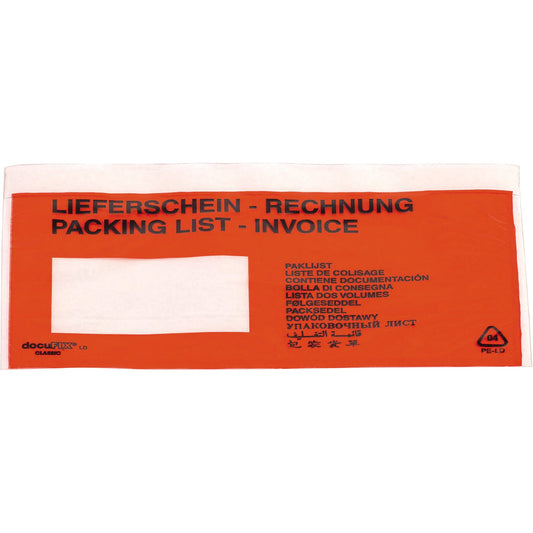 Dokumententasche Lieferschein-Rechnung DIN C6 175 x 135 mm (B x H) Polyethylen rot 250 St./Pack.