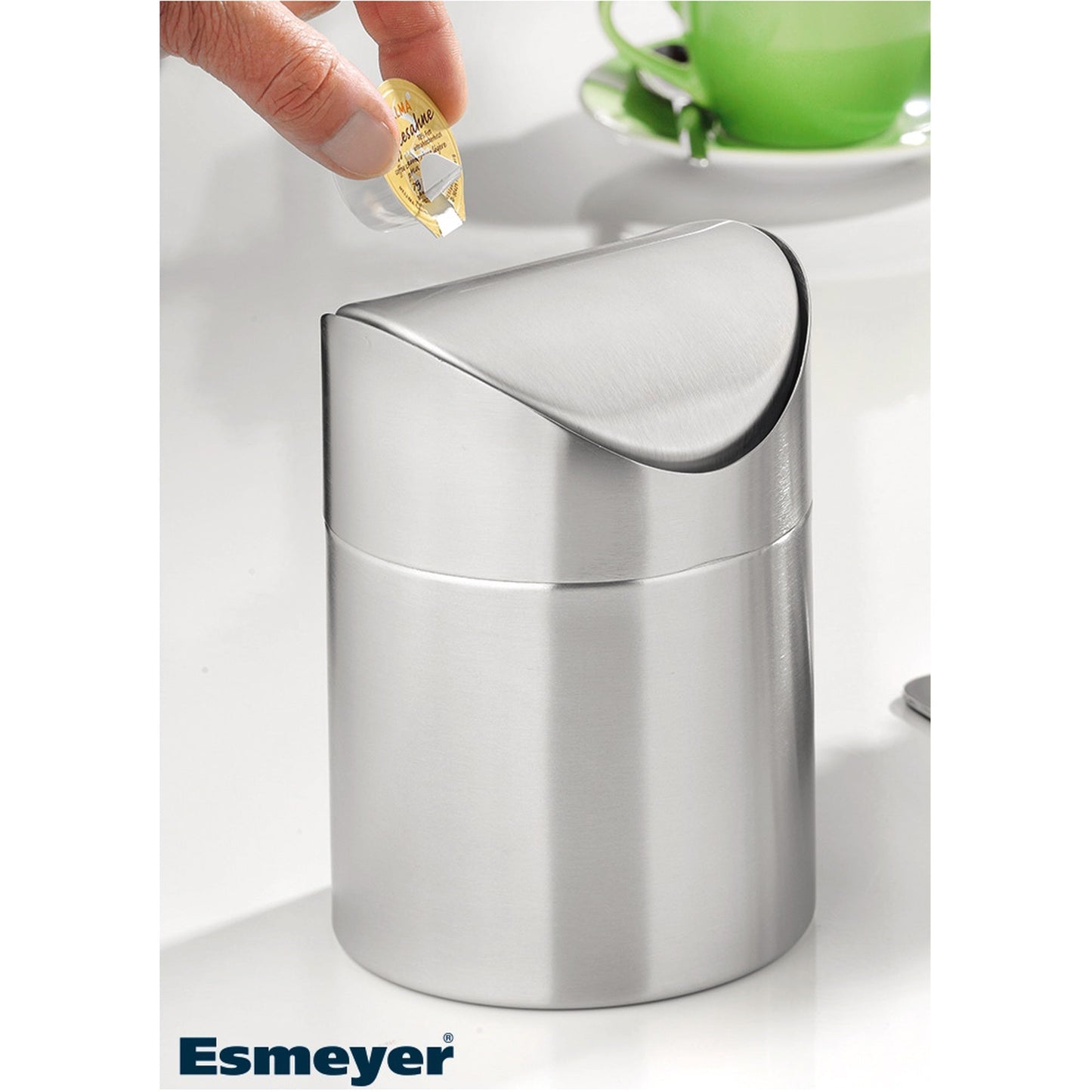 Esmeyer® Tischabfallbehälter SWING rund 12 x 16,5 cm (Ø x H) 1,2l Edelstahl 18/10 silber 1 Sortierfach