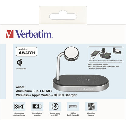 Verbatim Induktionsladegerät 3-in-1 USB-A schwarz/silber