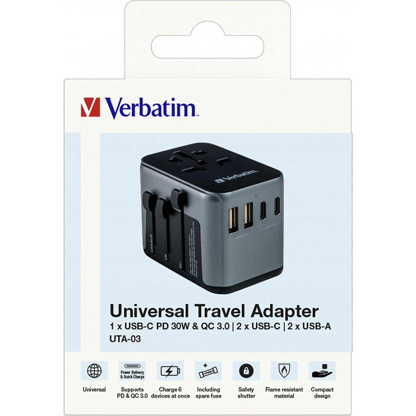 Verbatim Reisenetzteil Universal Travel UTA-03 100-250V Polycarbonat, feuerbeständig schwarz