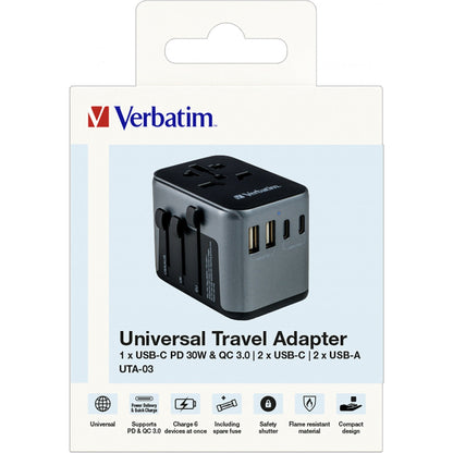 Verbatim Reisenetzteil Universal Travel UTA-03 100-250V Polycarbonat, feuerbeständig schwarz