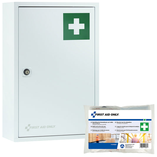 FIRST AID ONLY Verbandschrank gefüllt DIN 13157 Metall, lackiert weiß
