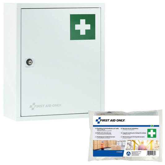 FIRST AID ONLY Verbandschrank gefüllt DIN 13157 Metall, lackiert weiß