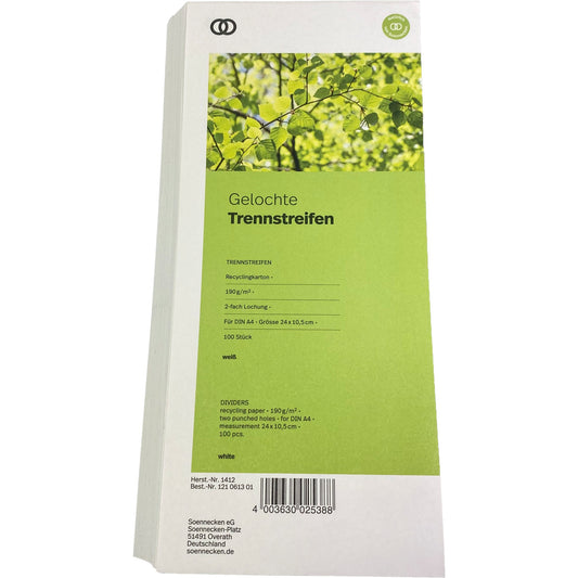Soennecken Trennstreifen oeco 24 x 10,5 cm (B x H) 190g/m² Recyclingkarton weiß 100 St./Pack.