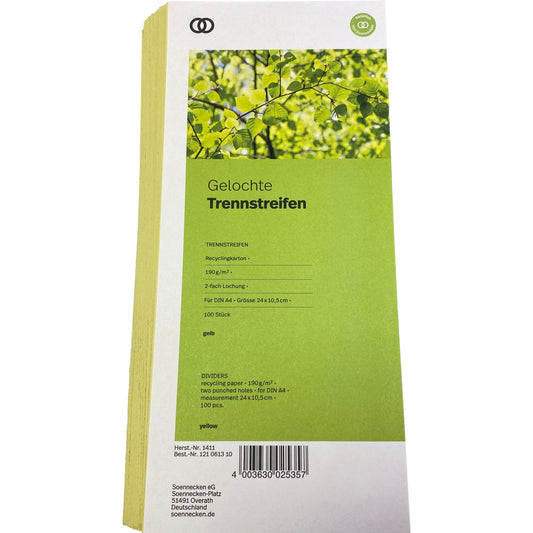 Soennecken Trennstreifen oeco 24 x 10,5 cm (B x H) 190g/m² Recyclingkarton gelb 100 St./Pack.