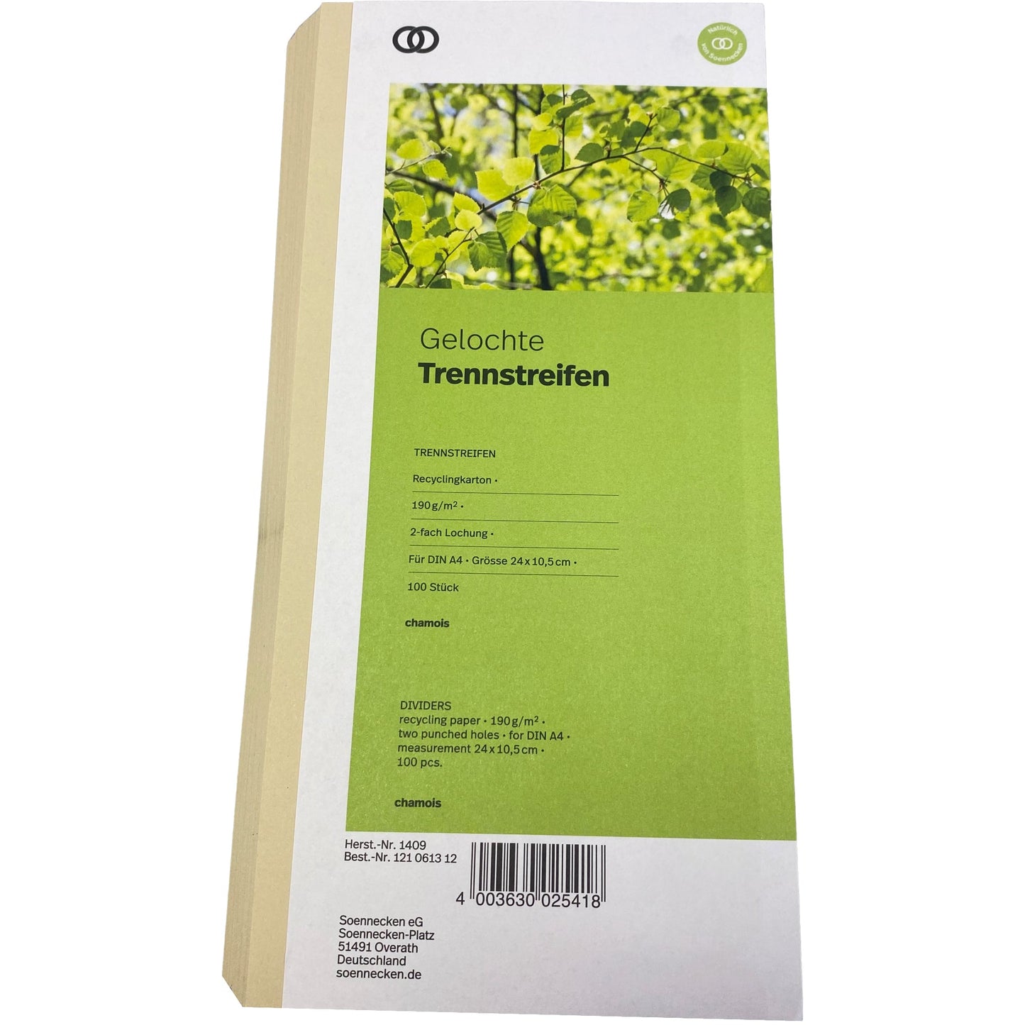 Soennecken Trennstreifen oeco 24 x 10,5 cm (B x H) 190g/m² Recyclingkarton chamois 100 St./Pack.