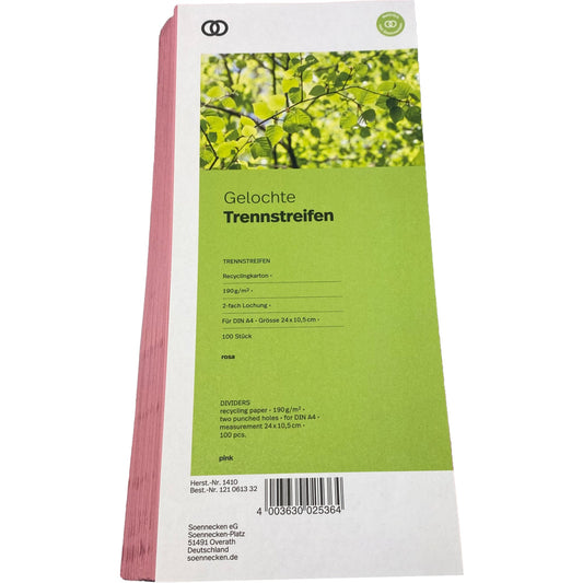 Soennecken Trennstreifen oeco 24 x 10,5 cm (B x H) 190g/m² Recyclingkarton rosa 100 St./Pack.