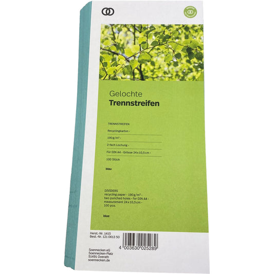 Soennecken Trennstreifen oeco 24 x 10,5 cm (B x H) 190g/m² Recyclingkarton blau 100 St./Pack.