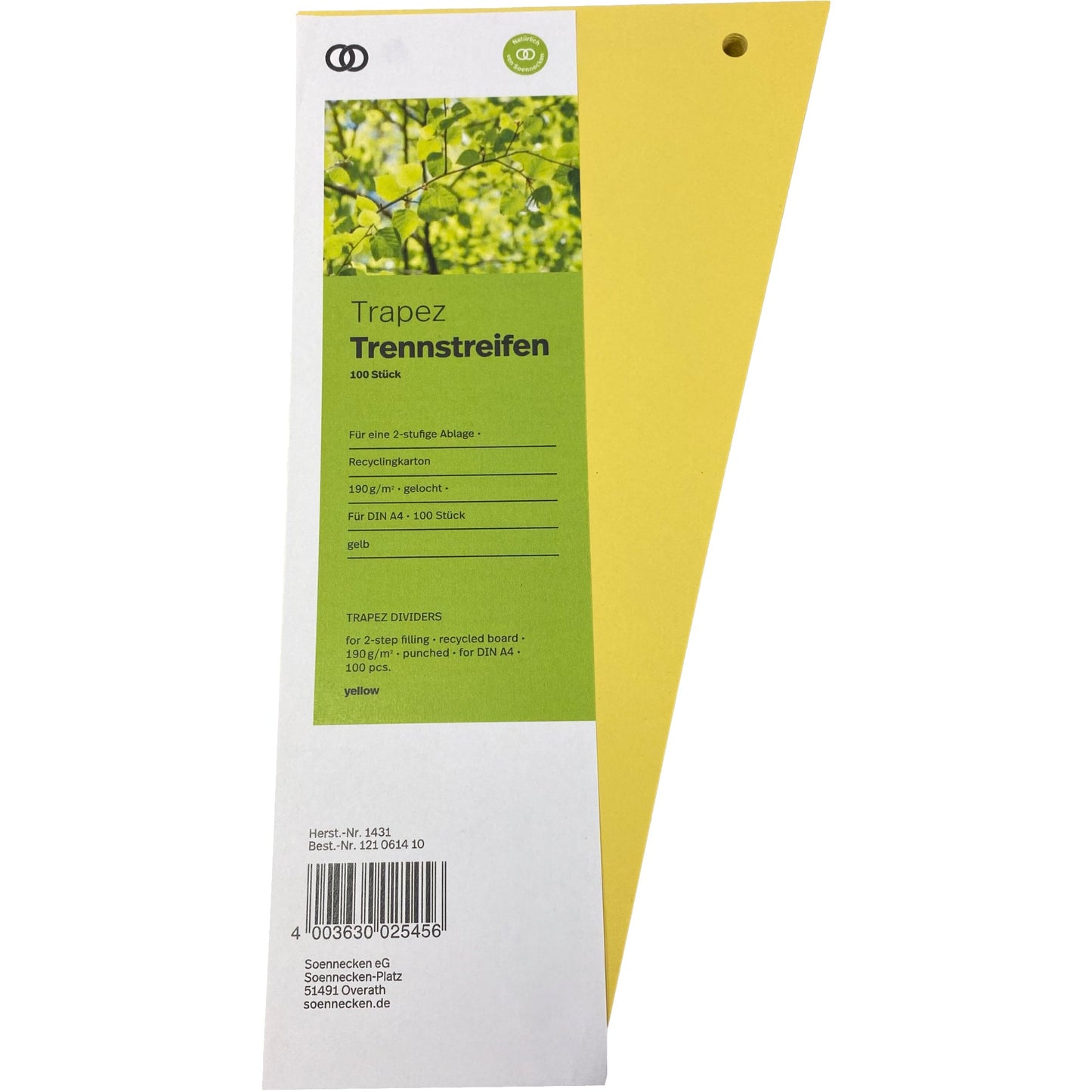 Soennecken Trennstreifen Trapez oeco 24 x 6,5-12,5 cm (B x H) 190g/m² Recyclingkarton gelb 100 St./Pack.