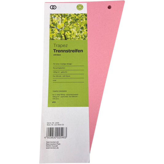 Soennecken Trennstreifen Trapez oeco 24 x 6,5-12,5 cm (B x H) 190g/m² Recyclingkarton rosa 100 St./Pack.