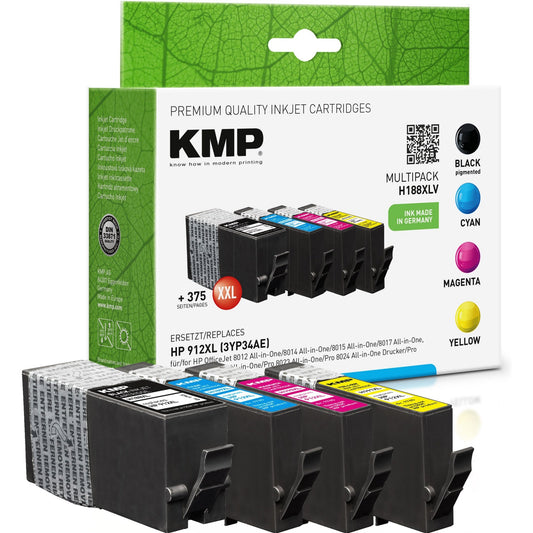 KMP Tintenpatrone kein Originalzubehör Kompatibel mit: HP 912XL H 188XLV ca. 1.200 Seiten schwarz, ca. 3 x 900 Seiten farbig schwarz, mehrfarbig 4 St./Pack.