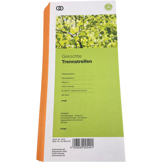 Soennecken Trennstreifen oeco 24 x 10,5 cm (B x H) 190g/m² Recyclingkarton orange 100 St./Pack.