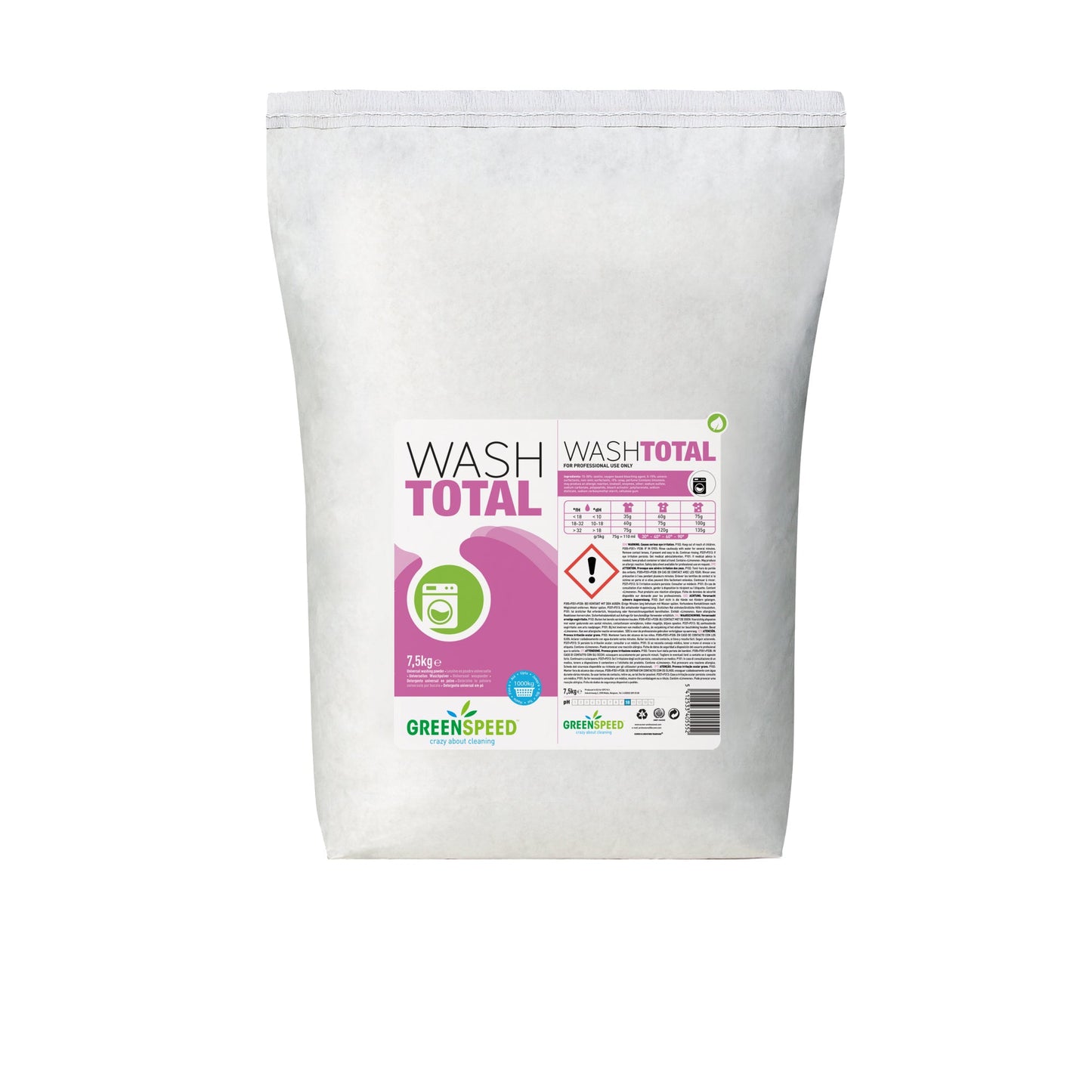 GREENSPEED Waschmittel Weißwäsche pH-Wert: 10,5 7,5 kg/Pack.