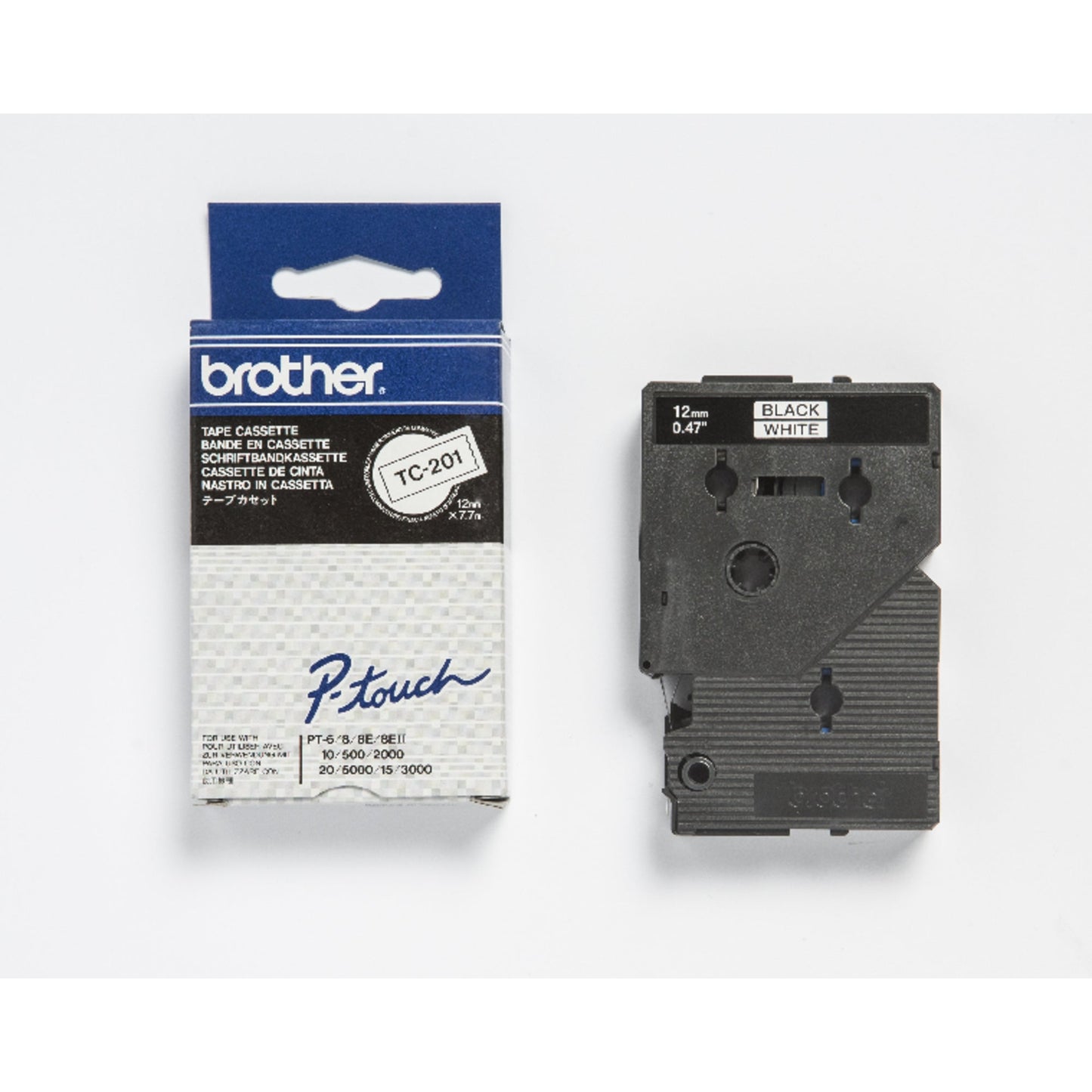 Brother Schriftbandkassette P-touch 12 mm x 7,7 m (B x L) weiß schwarz