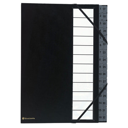 Exacompta Ordnungsmappe Ordonator® DIN A4 225g/m² Balacron Farbe: schwarz Farbe des Fächerblocks: grau 32 Fächer