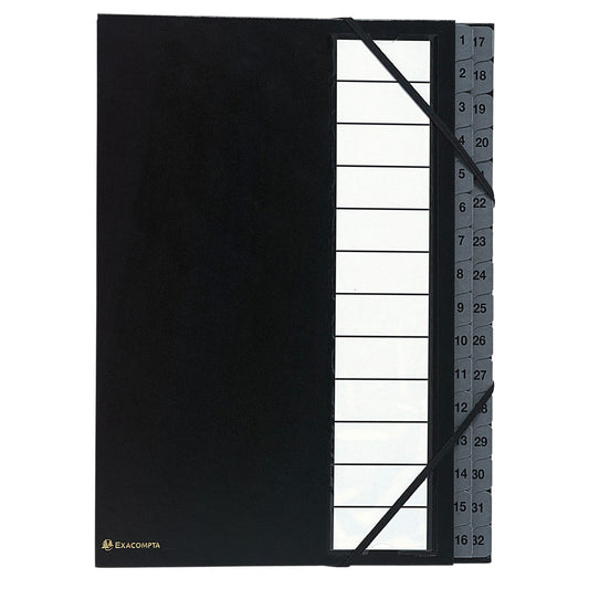 Exacompta Ordnungsmappe Ordonator® DIN A4 225g/m² Balacron Farbe: schwarz Farbe des Fächerblocks: grau 32 Fächer