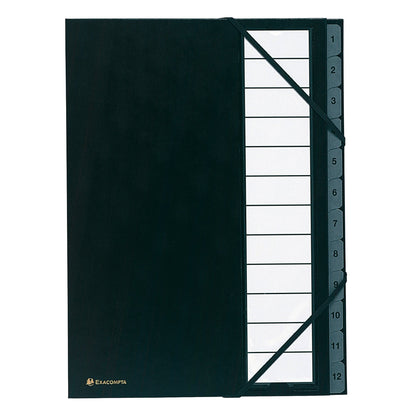 Exacompta Ordnungsmappe Ordonator® DIN A4 225g/m² Balacron Farbe: schwarz Farbe des Fächerblocks: grau 12 Fächer