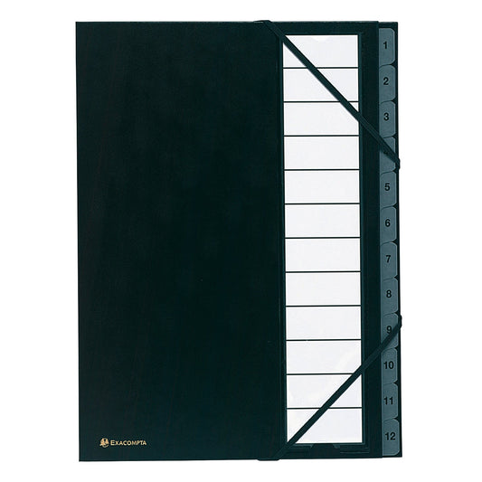 Exacompta Ordnungsmappe Ordonator® DIN A4 225g/m² Balacron Farbe: schwarz Farbe des Fächerblocks: grau 12 Fächer