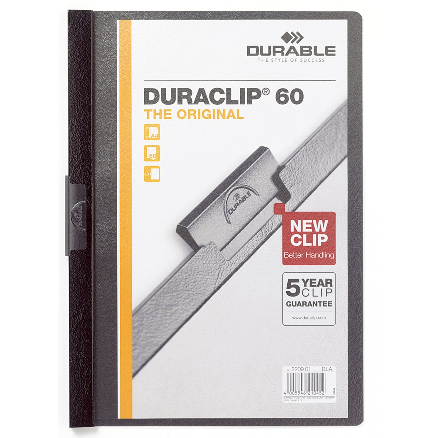 DURABLE Klemmmappe DURACLIP® 60 DIN A4 Hartfolie Farbe der Rückseite: schwarz Farbe der Klemme: schwarz