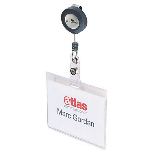 DURABLE Namensschild 90 x 60 mm (B x H) Jojo, Metallclip, Druckknopf-Schlaufe transparent 10 St./Pack.