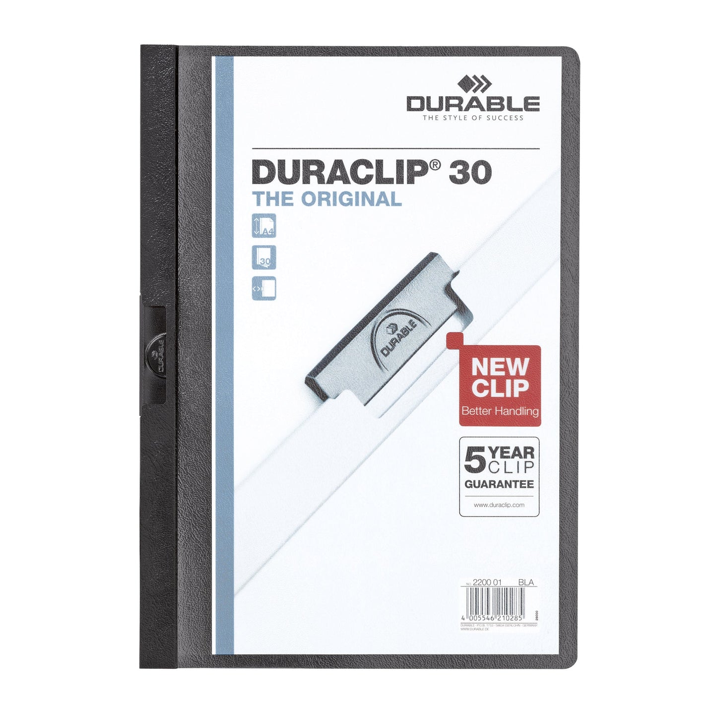 DURABLE Klemmmappe DURACLIP® 30 DIN A4 Hartfolie Farbe der Rückseite: schwarz Farbe der Klemme: schwarz