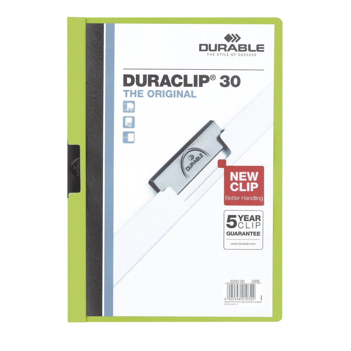 DURABLE Klemmmappe DURACLIP® 30 DIN A4 Hartfolie Farbe der Rückseite: grün Farbe der Klemme: schwarz