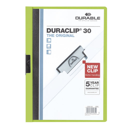 DURABLE Klemmmappe DURACLIP® 30 DIN A4 Hartfolie Farbe der Rückseite: grün Farbe der Klemme: schwarz