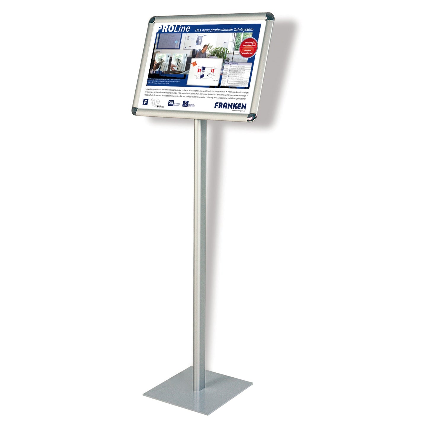FRANKEN Infodisplay Standard 28 x 120 x 28 cm (B x H x T) DIN A3 quer inkl. 2 mm Antireflex-Schutzfolie silber
