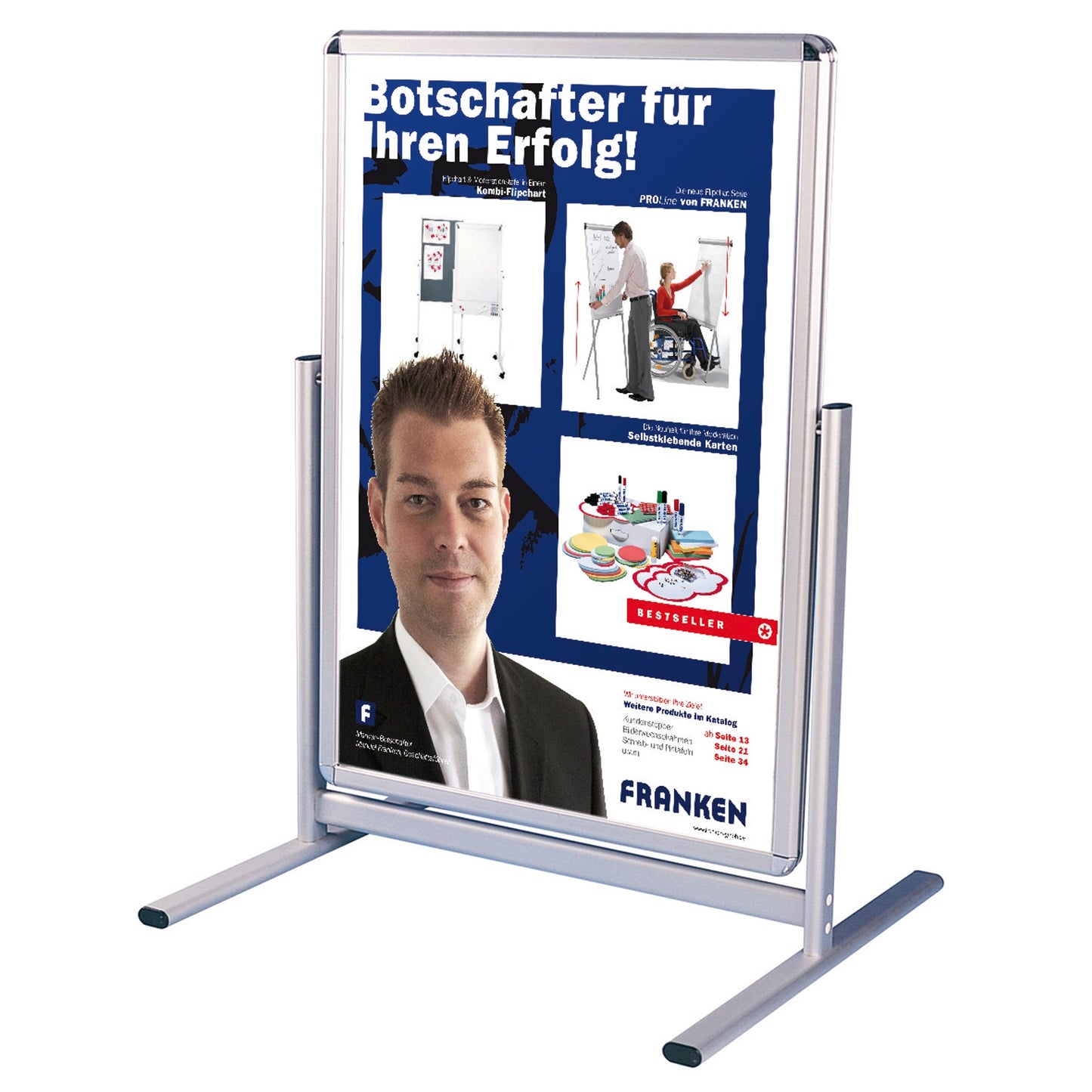 FRANKEN Kundenstopper Outdoor 75,4 x 102,8 x 70 cm (B x H x T) DIN A1 Zweiarmfuß Aluminium silber