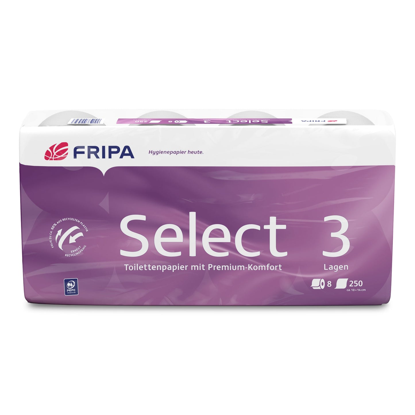 Fripa Toilettenpapier Select 3-lagig hochweiß 250 Bl./Rl. 8 Rl./Pack.