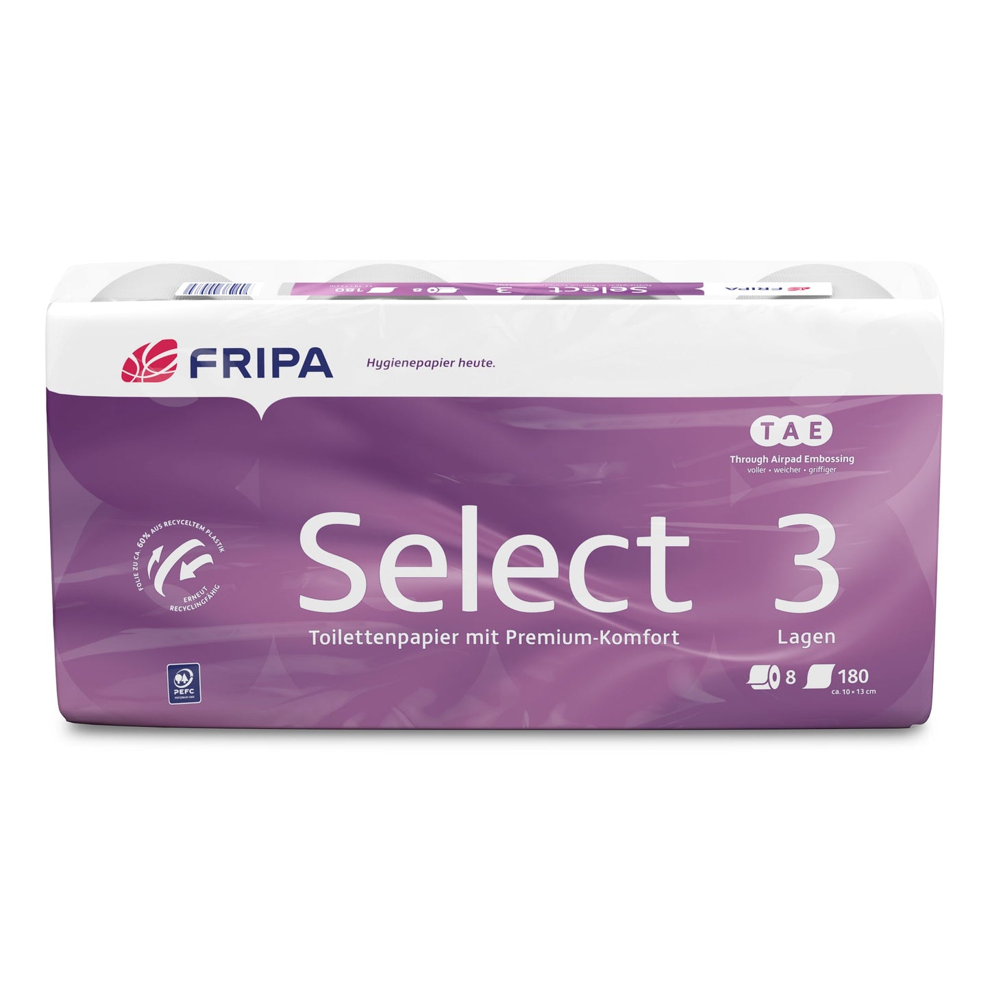 Fripa Toilettenpapier Selecta TAE 3-lagig hochweiß 180 Bl./Rl. 8 Rl./Pack.