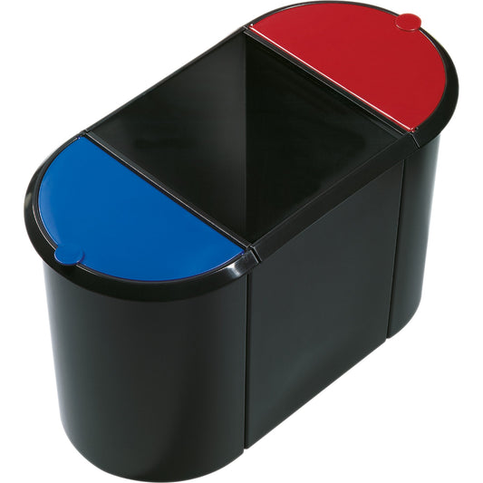 helit Papierkorb the triple 28 x 35 x 55,5 cm (B x H x T) Kunststoff Farbe: schwarz Farbe des Deckels: rot, blau 3 Sortierfächer