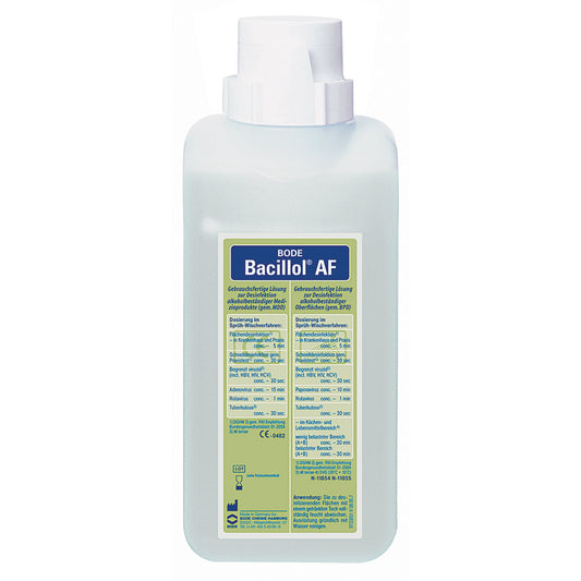 Bacillol® Flächendesinfektion Bacillol AF medizinische Geräte, -Inventar, Krankenhaus, Altenheim, Großküche, Lebensmittelbereich nicht alkoholfrei nicht dermatologisch getestet bakterizid, levurozid, fungizid, tuberkulozid, mykobakterizid, viruzid 6