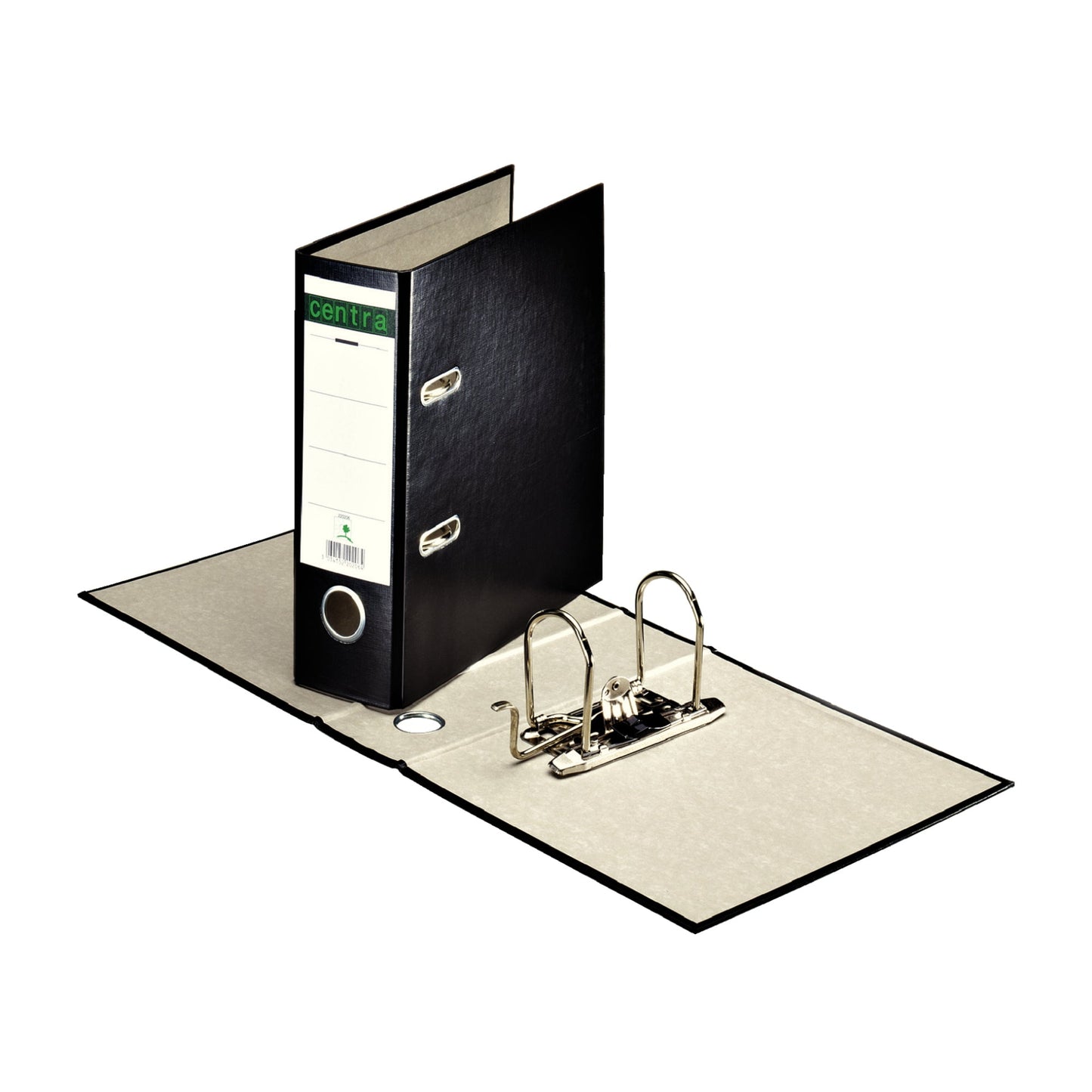 Centra Ordner 70mm DIN A5 Rückenschild: geklebt mit Schlitzen Werkstoff: Hartpappe Material außen: Plastik Material innen: Papier schwarz