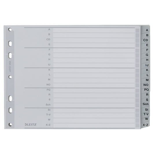 Leitz A-Z Register DIN A4, Überbreite Polypropylen grau 20 Registerblätter