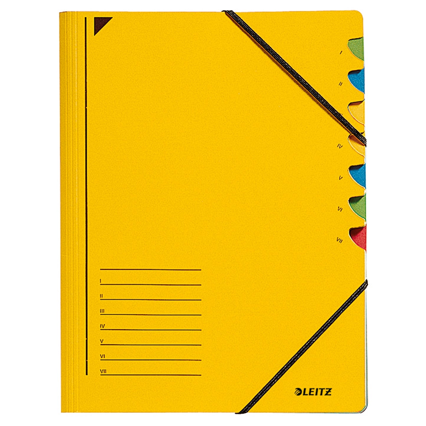 Leitz Ordnungsmappe DIN A4 350g/m² Pendareckarton, recycelt Farbe: gelb Farbe des Fächerblocks: mehrfarbig 7 Fächer