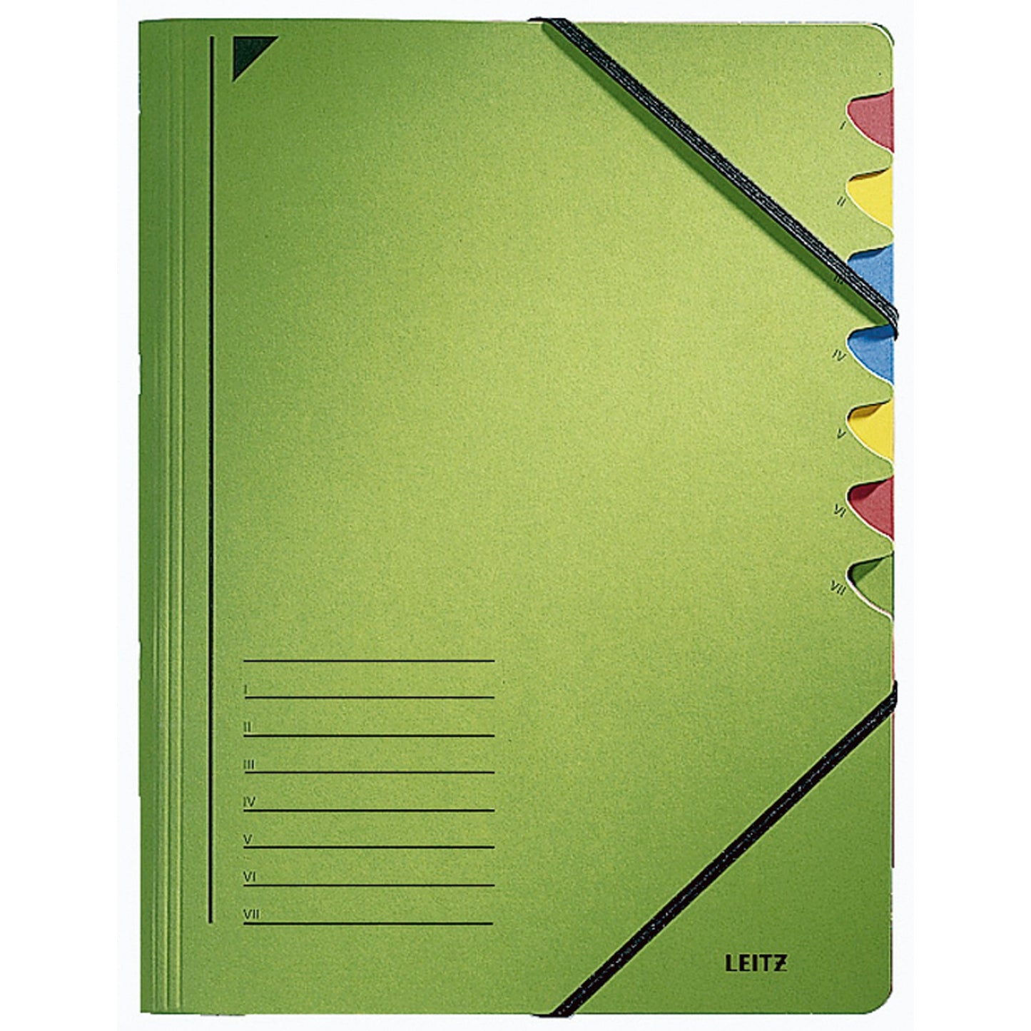 Leitz Ordnungsmappe DIN A4 350g/m² Pendareckarton, recycelt Farbe: grün Farbe des Fächerblocks: mehrfarbig 7 Fächer