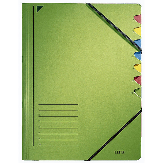 Leitz Ordnungsmappe DIN A4 350g/m² Pendareckarton, recycelt Farbe: grün Farbe des Fächerblocks: mehrfarbig 7 Fächer