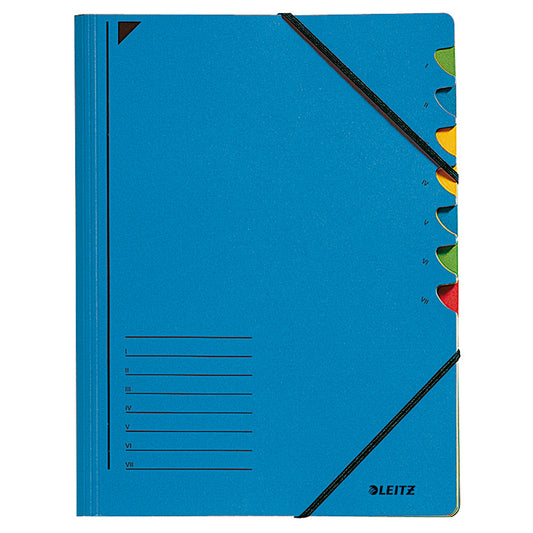 Leitz Ordnungsmappe DIN A4 350g/m² Pendareckarton, recycelt Farbe: blau Farbe des Fächerblocks: mehrfarbig 7 Fächer