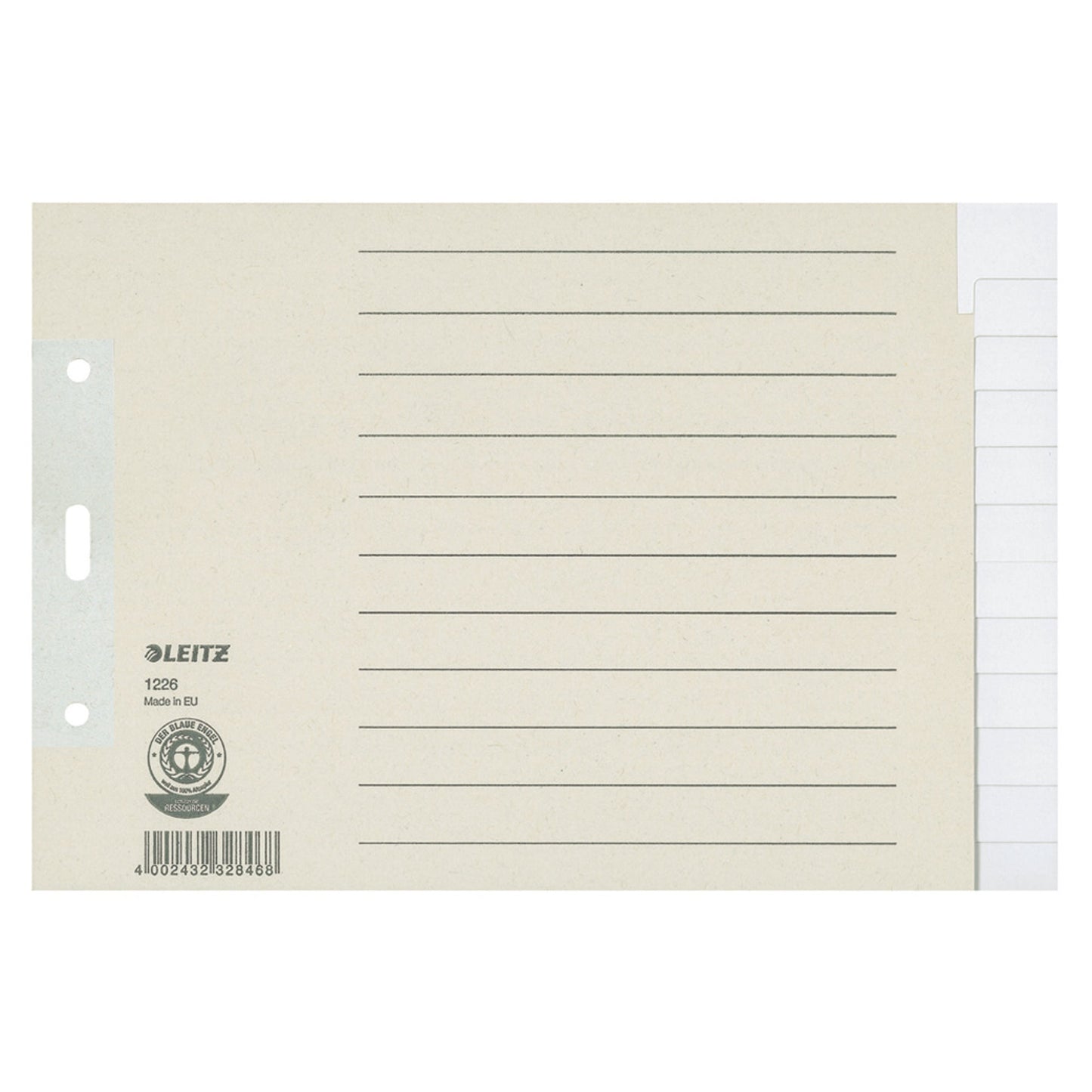 Leitz Ordnerregister DIN A5 quer, Überbreite blanko Tauenpapier, 100 % recycelt grau 12 Registerblätter