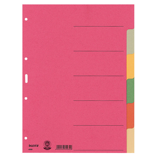 Leitz Ordnerregister DIN A4 blanko Karton, 100 % recycelt mehrfarbig 6 Registerblätter
