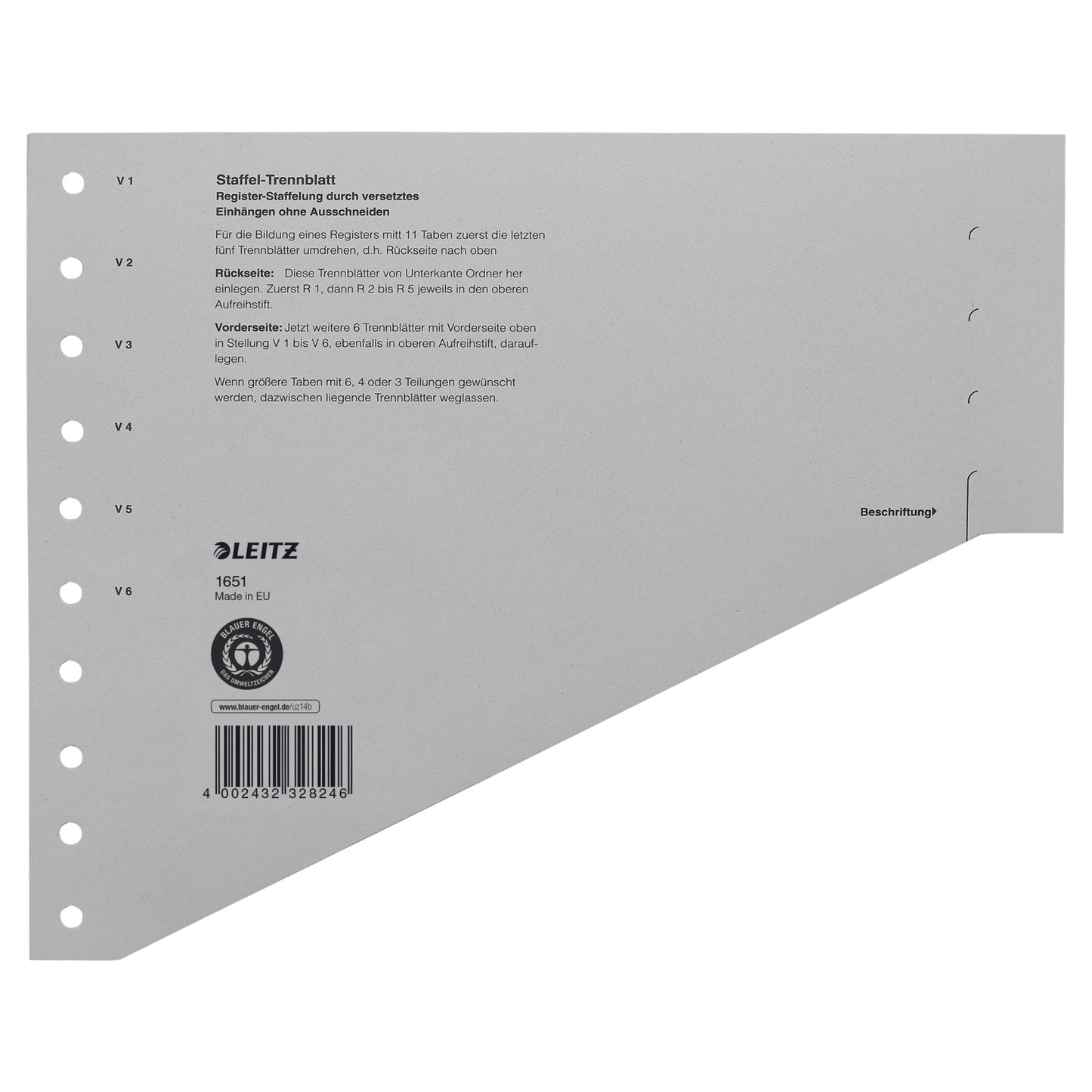 Leitz Staffeltrennblatt DIN A4, Überbreite Kraftkarton, recycelt grau schwarz 100 St./Pack.