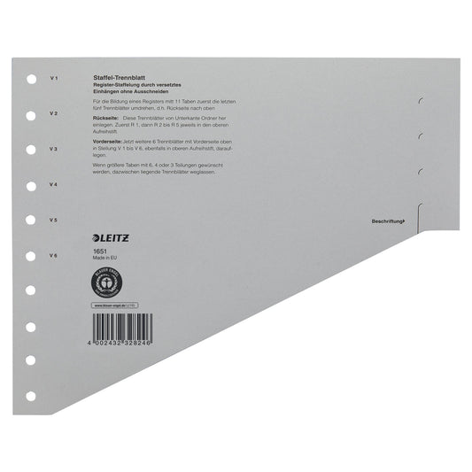 Leitz Staffeltrennblatt DIN A4, Überbreite Kraftkarton, recycelt grau schwarz 100 St./Pack.