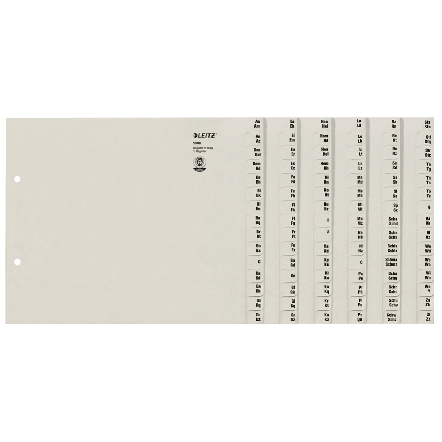 Leitz A-Z Register DIN A4, Überbreite Tauenpapier, 100 % recycelt grau 90 Registerblätter