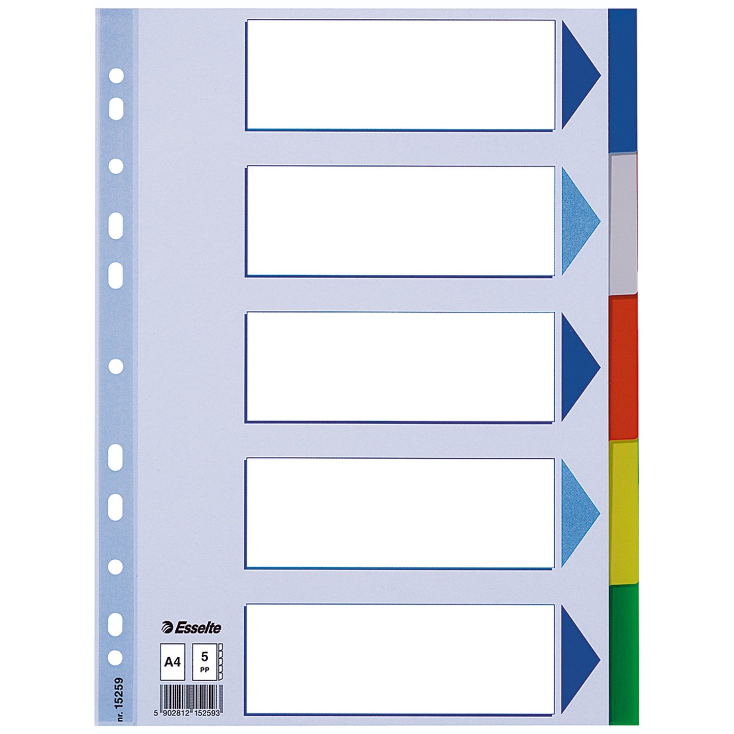 Esselte Ordnerregister DIN A4 blanko Polypropylen mehrfarbig 5 Registerblätter